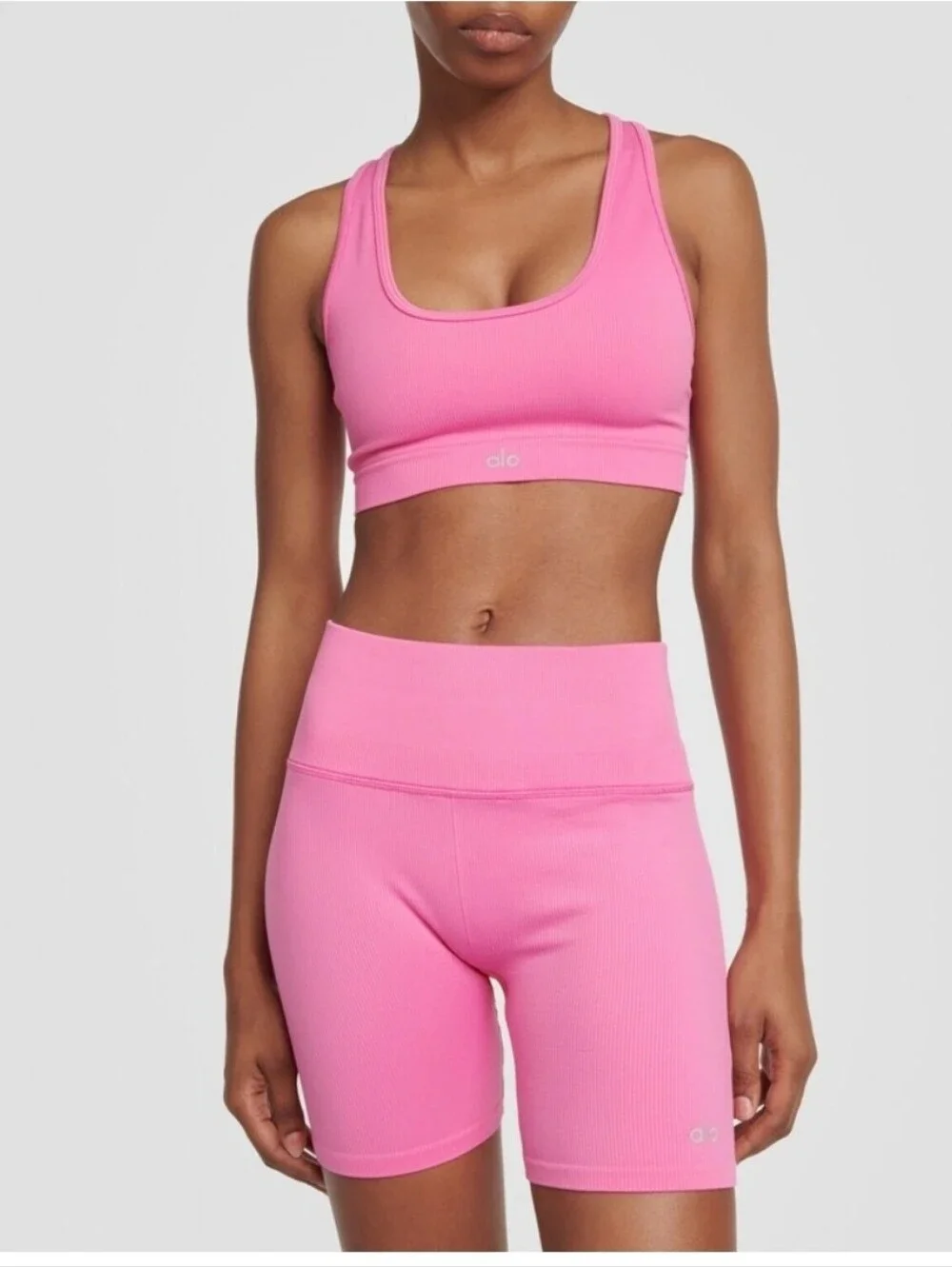 Alo Black Ribbed Racerback Sports Bra - Picture 6 of 7